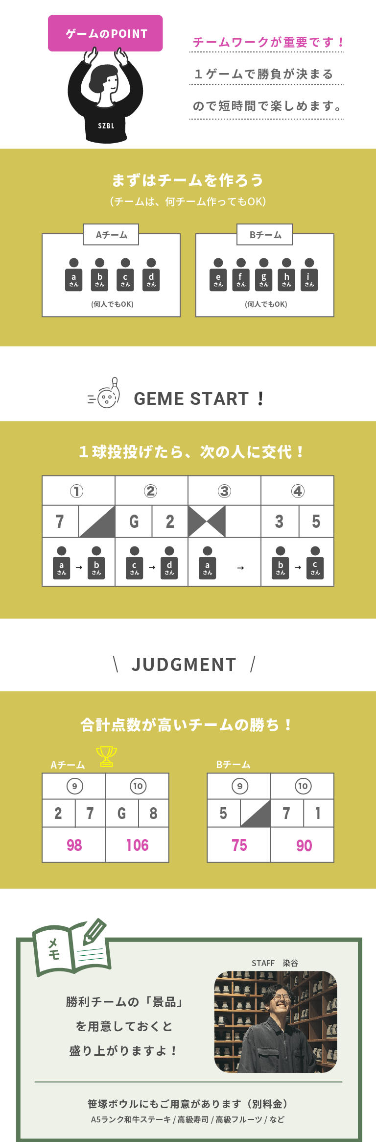 忘年会でおすすめの遊び方「チーム対抗戦」チームワークが重要です。１ゲームで勝負が決まるので短時間で楽しめます。